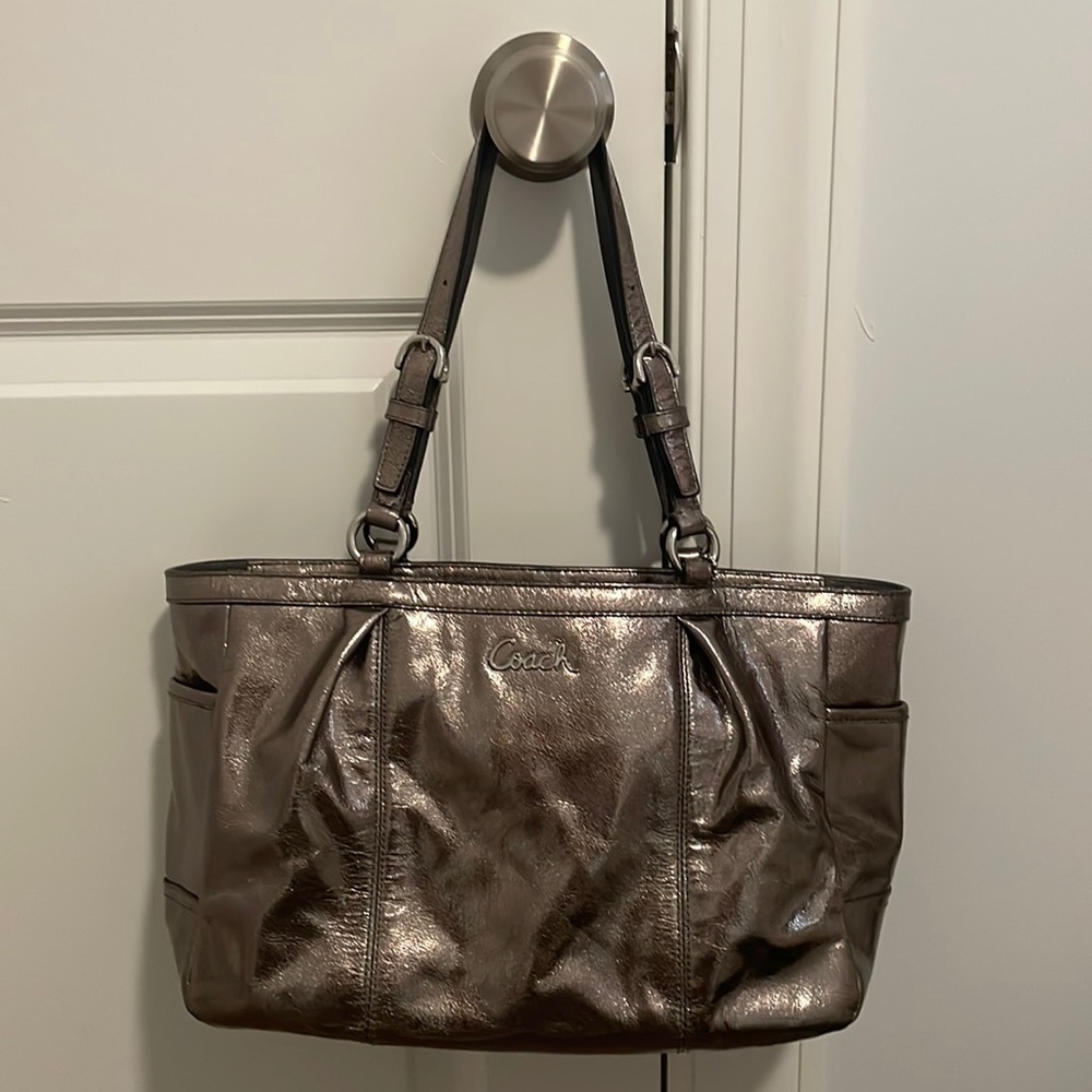 Coach F17721 Metallic Pewter Leather Tote